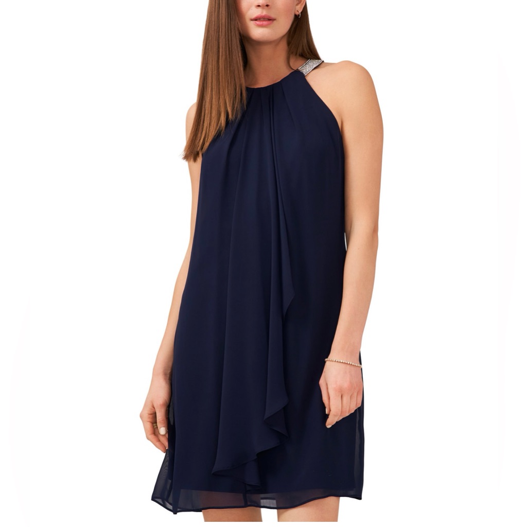 Embellished Halter Dress Navy Blue Nwt Chiffon Sheath Dress